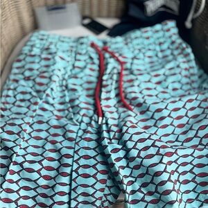 Vilebrequin Aqua and Red Geometric Swim Shorts